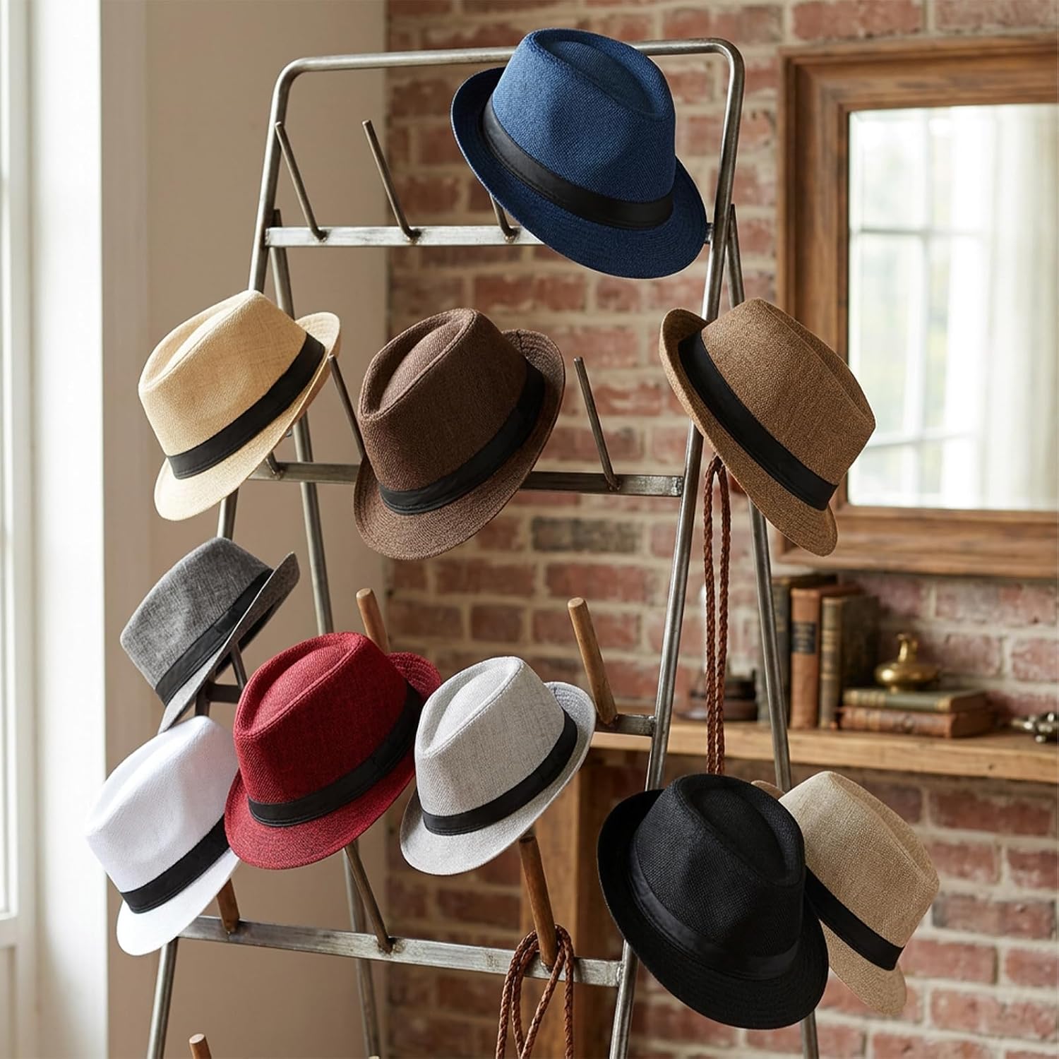 10-Pack Linen Fedora Hats for Men Party Wedding Sun Multicolor