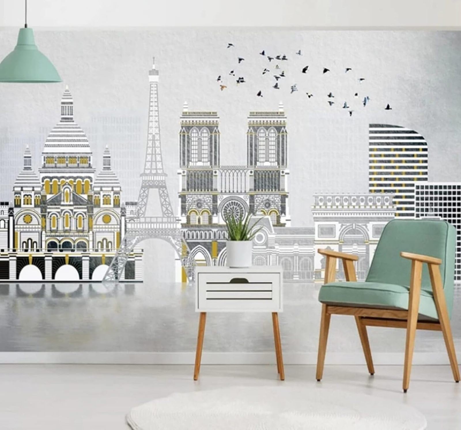 Hand Drawn Geometric City Architecture Birds in Flight Scenery 3D Wallpaper Easy Install Feature Office Living Room Sofa Bedroom TV Background Wall Decoration-400cm×280cm