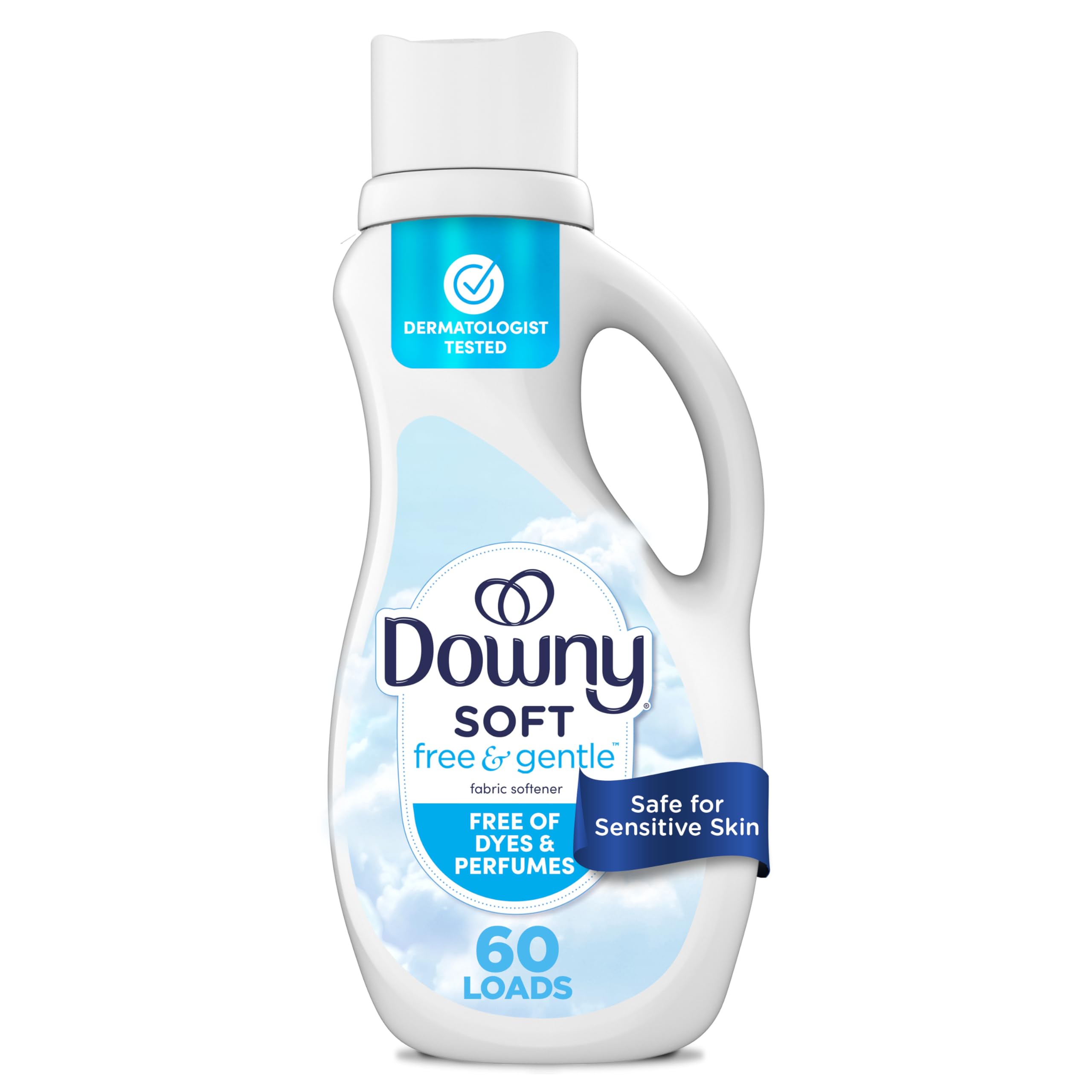 Downy Free & Gentle Liquid Fabric Softener, 44 fl oz, 60 Loads, Hypoallergenic, Sensitive Skin Friendly Fabric Conditioner Liquid