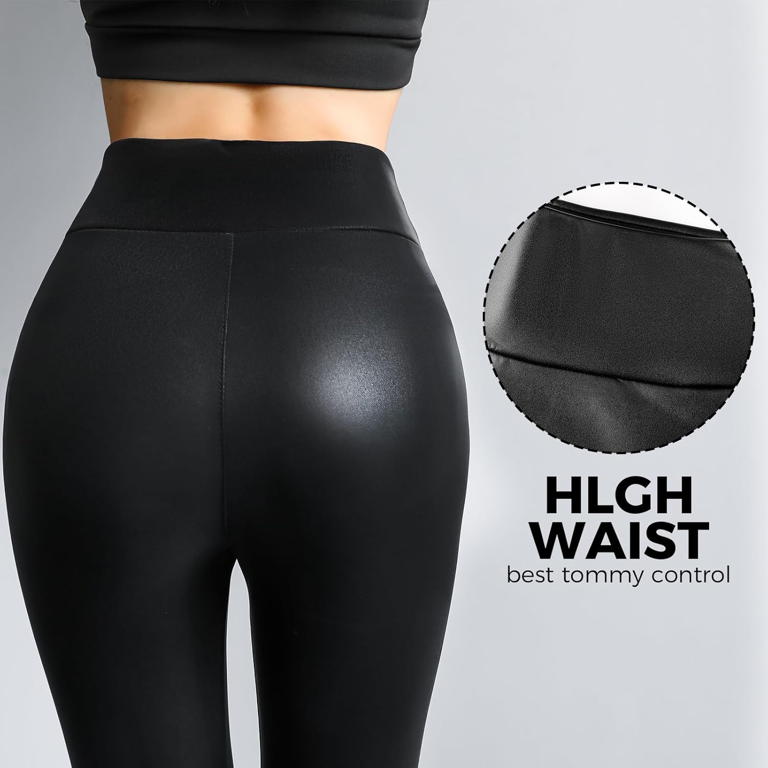 Buauty Women's Faux Leather Leggings Tummy Control, High Waist Pants Leggings Depot, PU Stretchy Pleather Pants Yoga Tights - Image 3