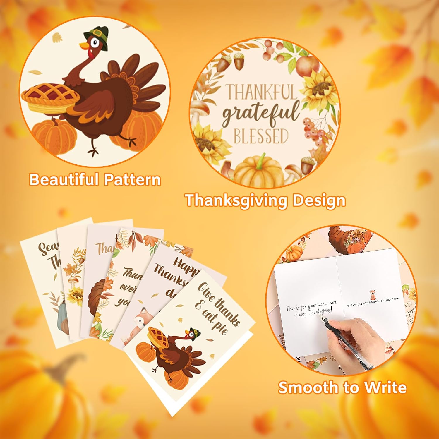COCHIE 24 Pack Thanksgiving Cards Happy Thanksgiving Greeting Cards Bulk with Envelopes Fall Gifts for Family Friends Kids Adults image 4