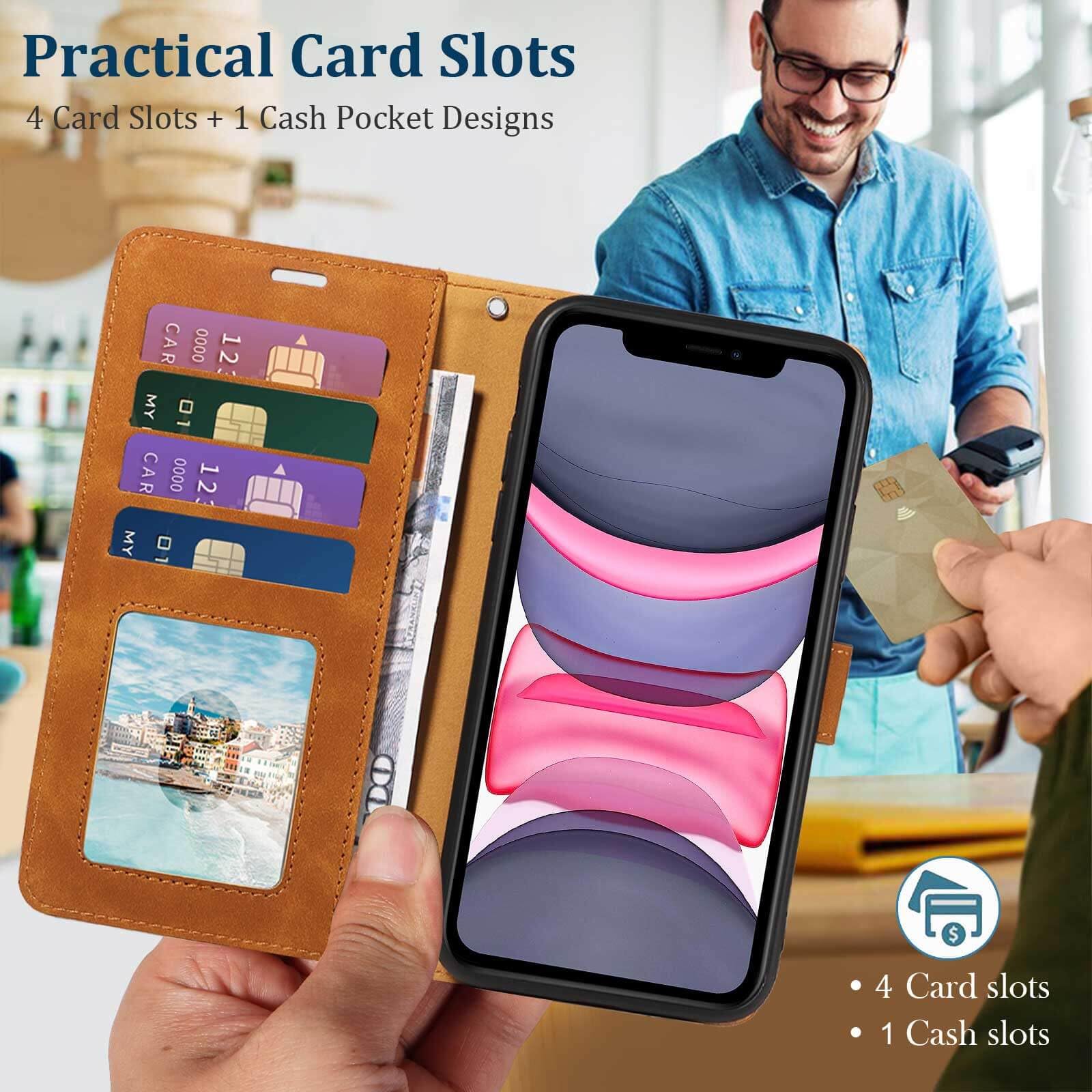 GOTOURED for iPhone 11 Phone Case Wallet, RFID Blocking 4 Card Slots, Wrist Strap, Kickstand, Magnetic Closure - Image 2