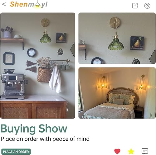 Miniatura 5 de Aplique de pared vintage con pantalla de vidrio de lirio verde del valle, aplique de pared colgante con cable de enchufe de 4.9 pies, lámpara de