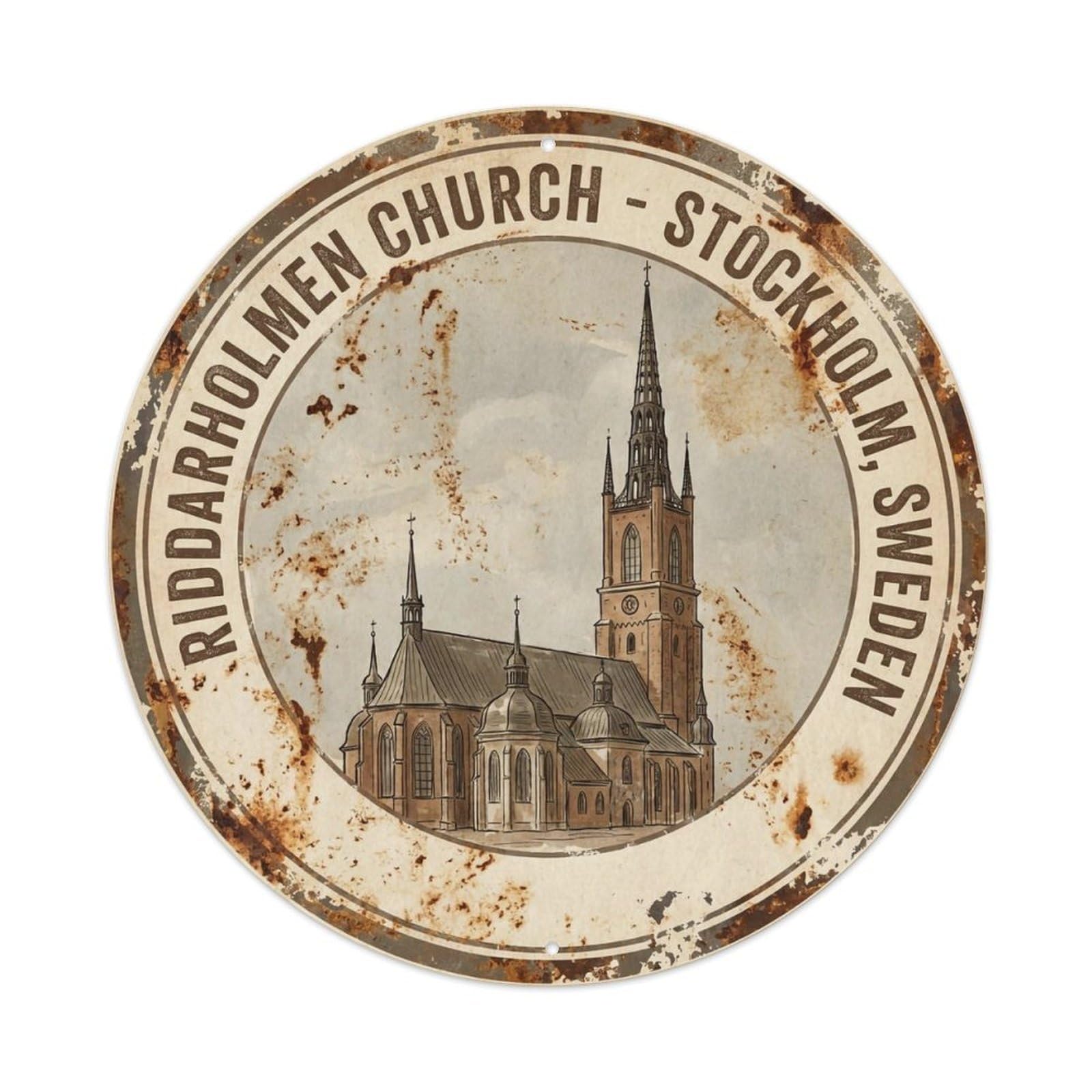 Okahys 8X8inch(20X20cm) Vintage Travel Riddarholmen Sweden Church Metal Tin Sign