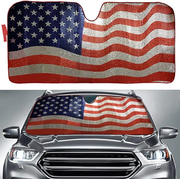 Big Hippo Sun Shade, Windshield Sun Shade American Flag Sunshades Keep Vehicle Cool Protect Your Car from Sun Heat & Glare Best UV Ray Visor Protector(Size: 63"X 28.5")