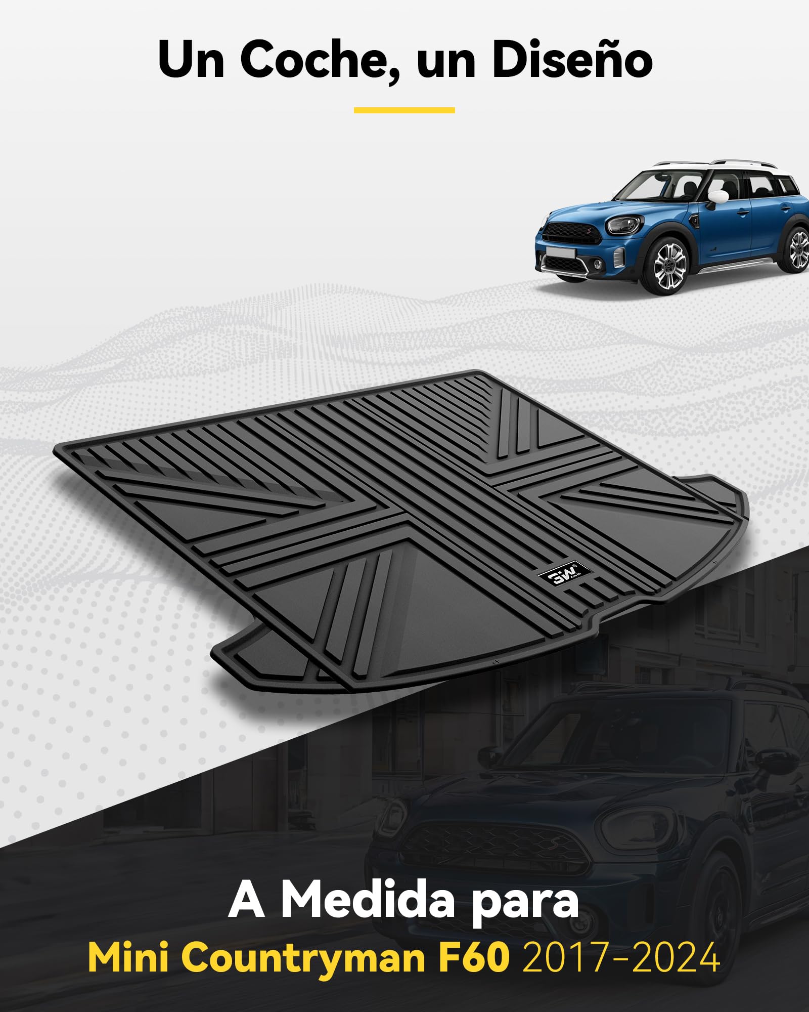 3W Alfombrilla Maletero de Coche para Mini Countryman F60 2017-2024, Protector de Maletero Personalizada de TPE para Todo Clima para Mini Countryman Juego Completo de Alfombrillas, Accesorios, Negro