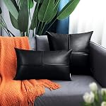 BRAWARM Couvertures d'oreillers en cuir faux 20 X 20 Pochettes, Couvertures d'oreiller en cuir noir 2, Oreillers décoratifs en cuir cousu à la main pour canapé-lit Salon Maison Jardin
