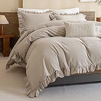 Vista 8 de Queen's House - Funda de edredón de tamaño individual con volantes blancos, de algodón lavado, estilo bohemio y elegante, funda de edredón de 3