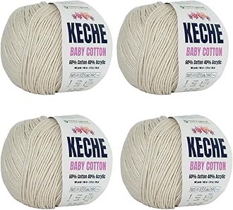 Keche Cotton Yarn, 60% Cotton 40% Acrylic Yarn, Soft Cotton Yarn for Crochet and Knitting, Amigurumi Yarn 4 Skeins/Balls [1.76 Oz (50g) / 180 Yrds (165m)] x 4 - Cream