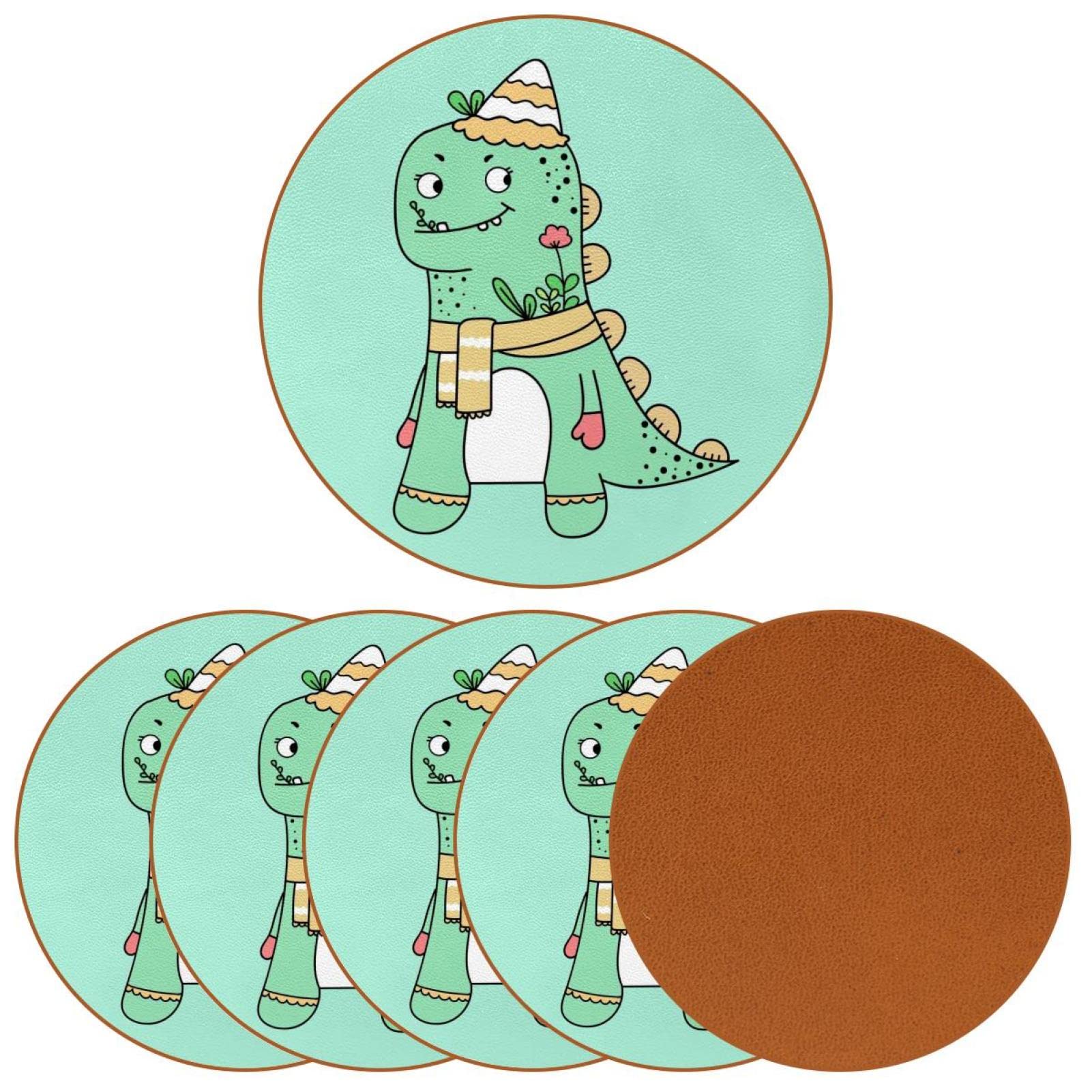 Lot de 6 dessous de verre réutilisables pour verres à vin, tasses et tasses, motif dinosaure, vert, 10,9 cm
