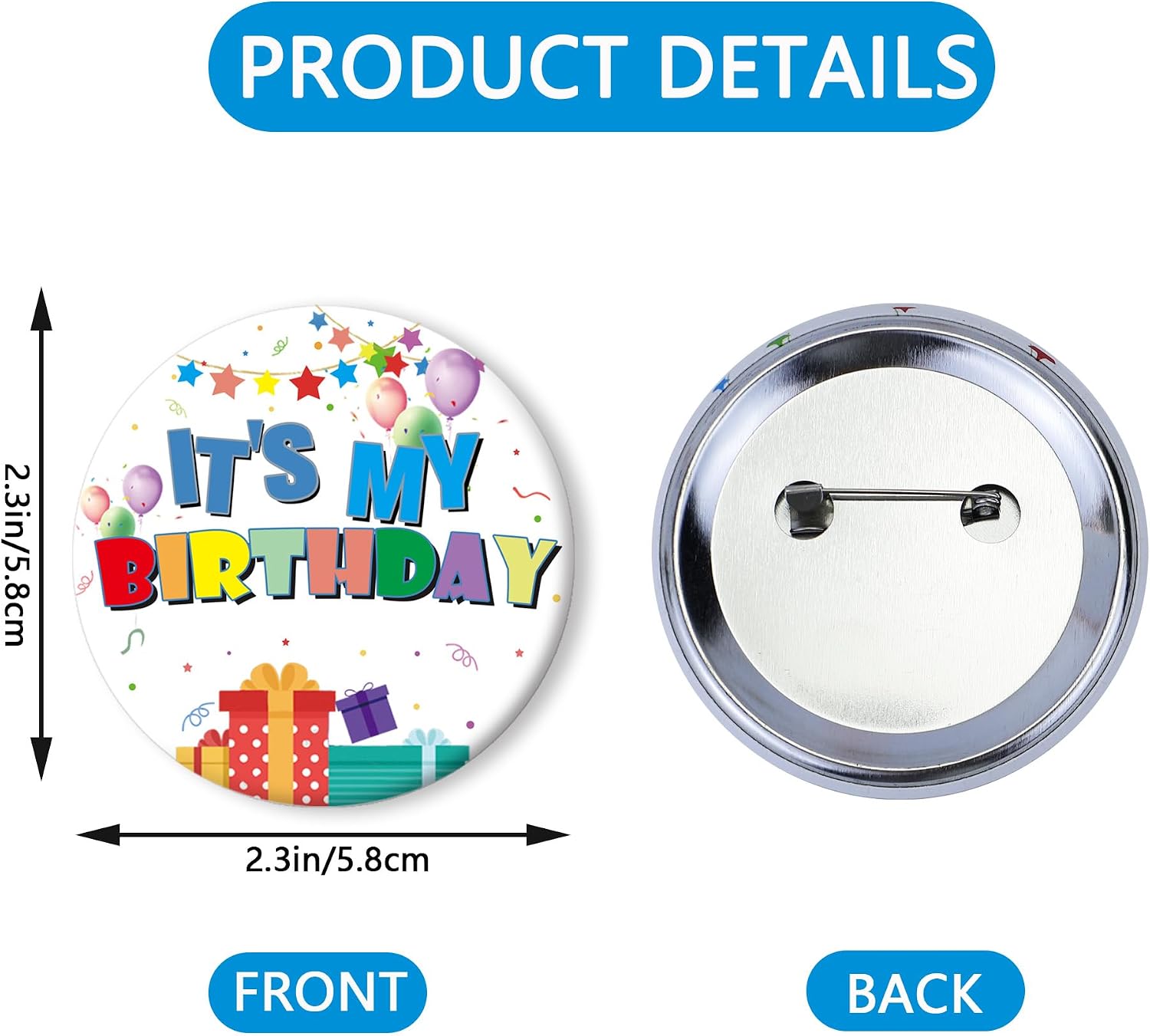 HAHZY Happy Birthday Pin, 2.3'' It's My Birthday Pins, Birthday Pin for Boys Girls, Birthday Pins for Women Men, Birthdays Boy Button Birthday Girl Button, Birthdays Gifts Party Decorations Supplies