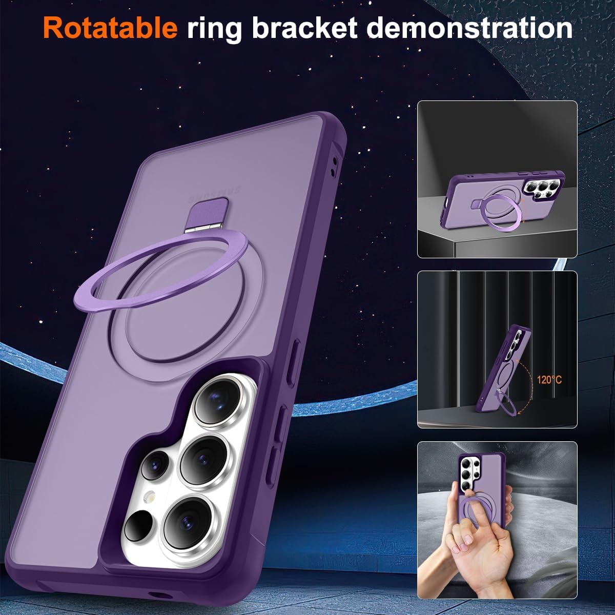 BAISRKE for Samsung Galaxy S26 Ultra Case 6.9", 10ft Military-Grade Drop Protection, Magnetic O-Ring Stand, Compatible Mag-Safe, with Tempered Glass Screen Protector,Lilac