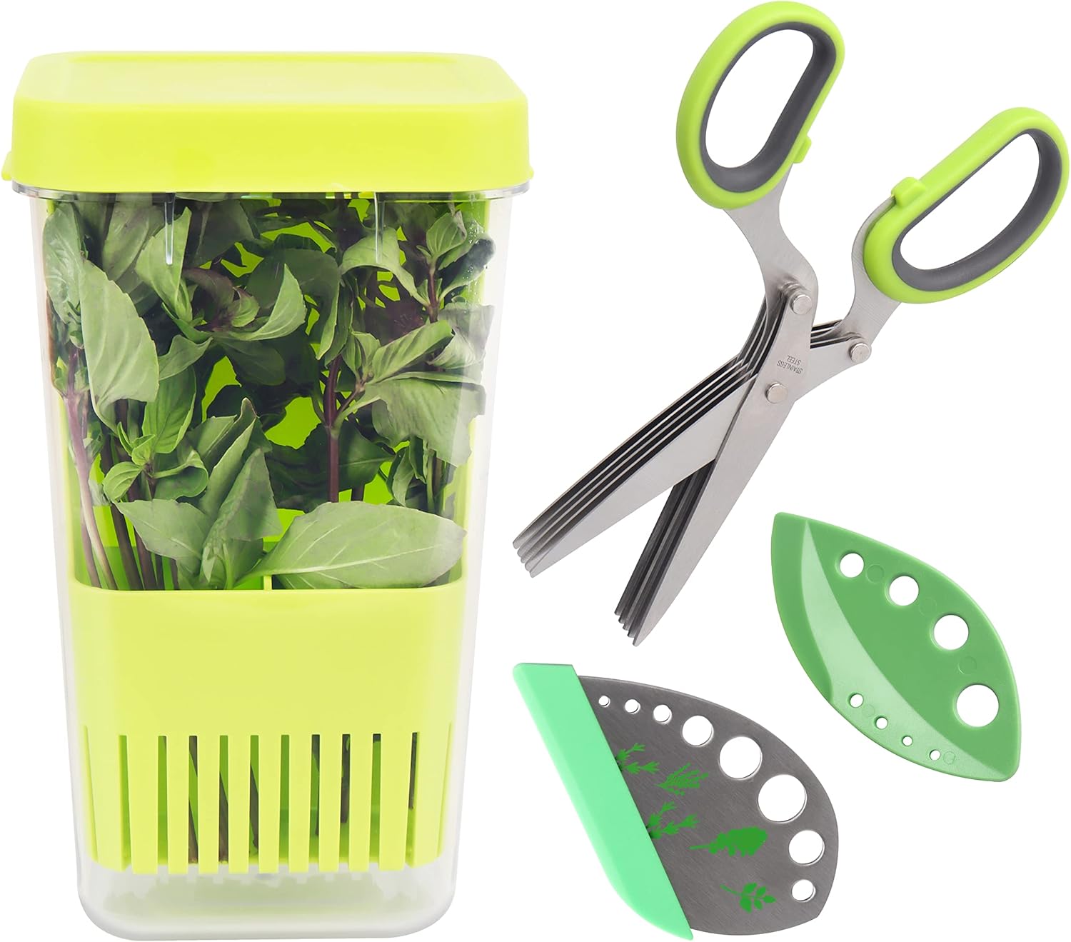 Herb Keeper Set 1 Pack Herb Saver (Green)+1Pack Herb Scissors+2 Pack