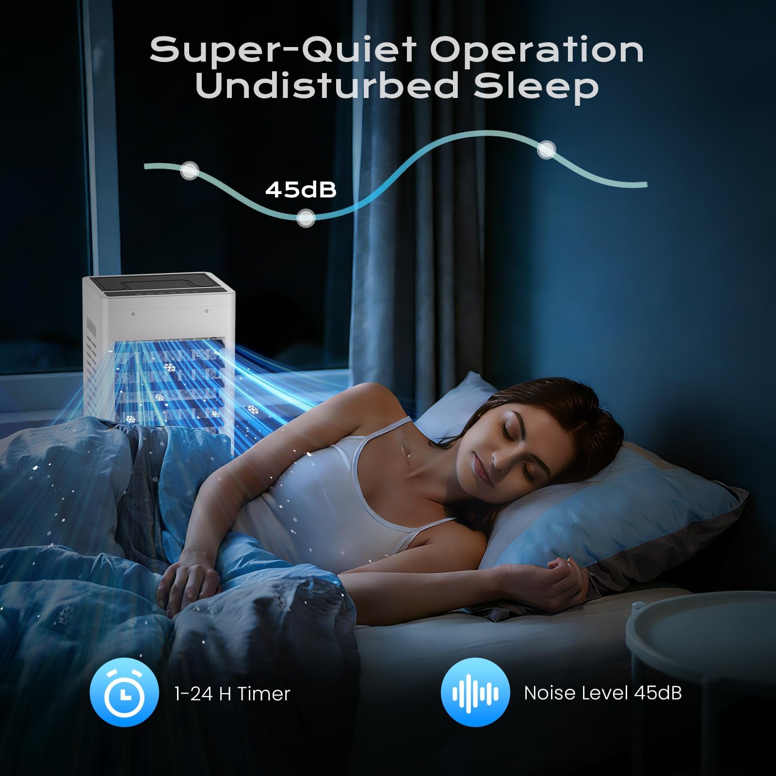 Aire Acondicionado Portátil 12 L, Enfriador de Aire sin Tubo 45W, 3 Modos 6 Velocidades, Climatizador Evaporativo Silencioso 4 en 1, Temporizador de 1-12 H, Control Remoto para Hogar Oficina