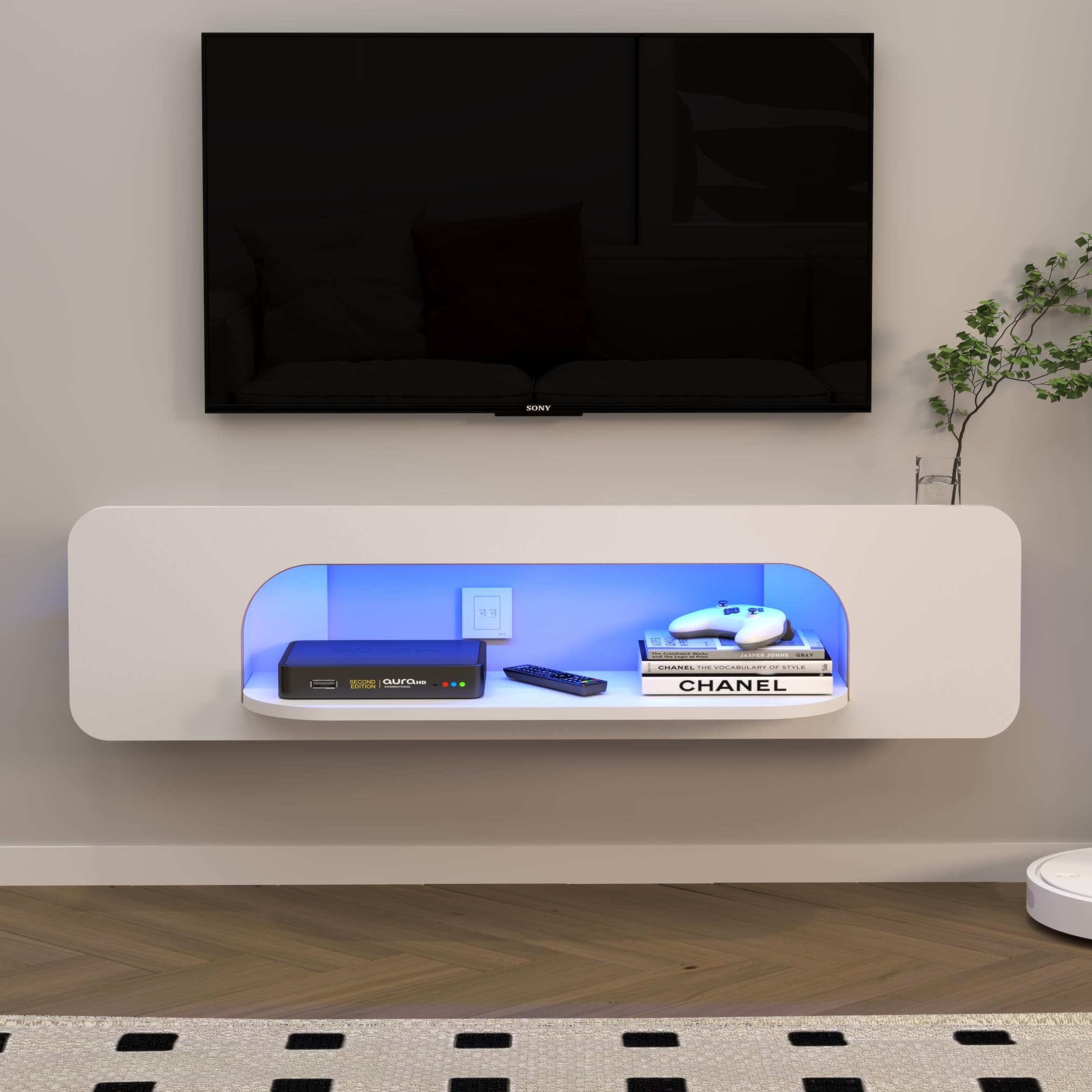 Floating TV Stand Wall Mounted with LED Lights, Floating TV