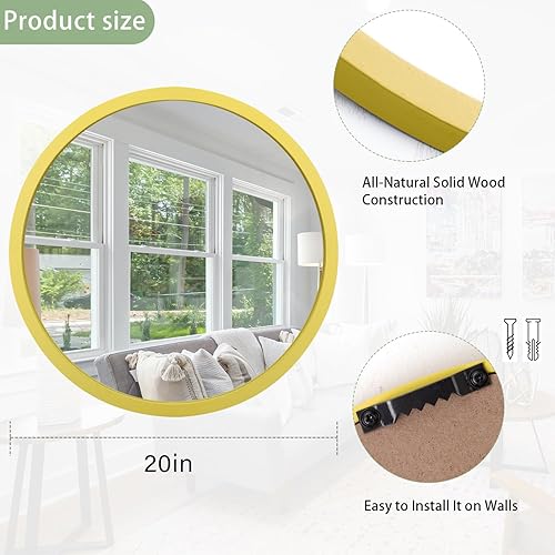 Miniatura 152 de JJUUYOU Espejo circular de pared redondo para baño, espejo de tocador gris, pequeño círculo decorativo para pared, marco de madera, espejo