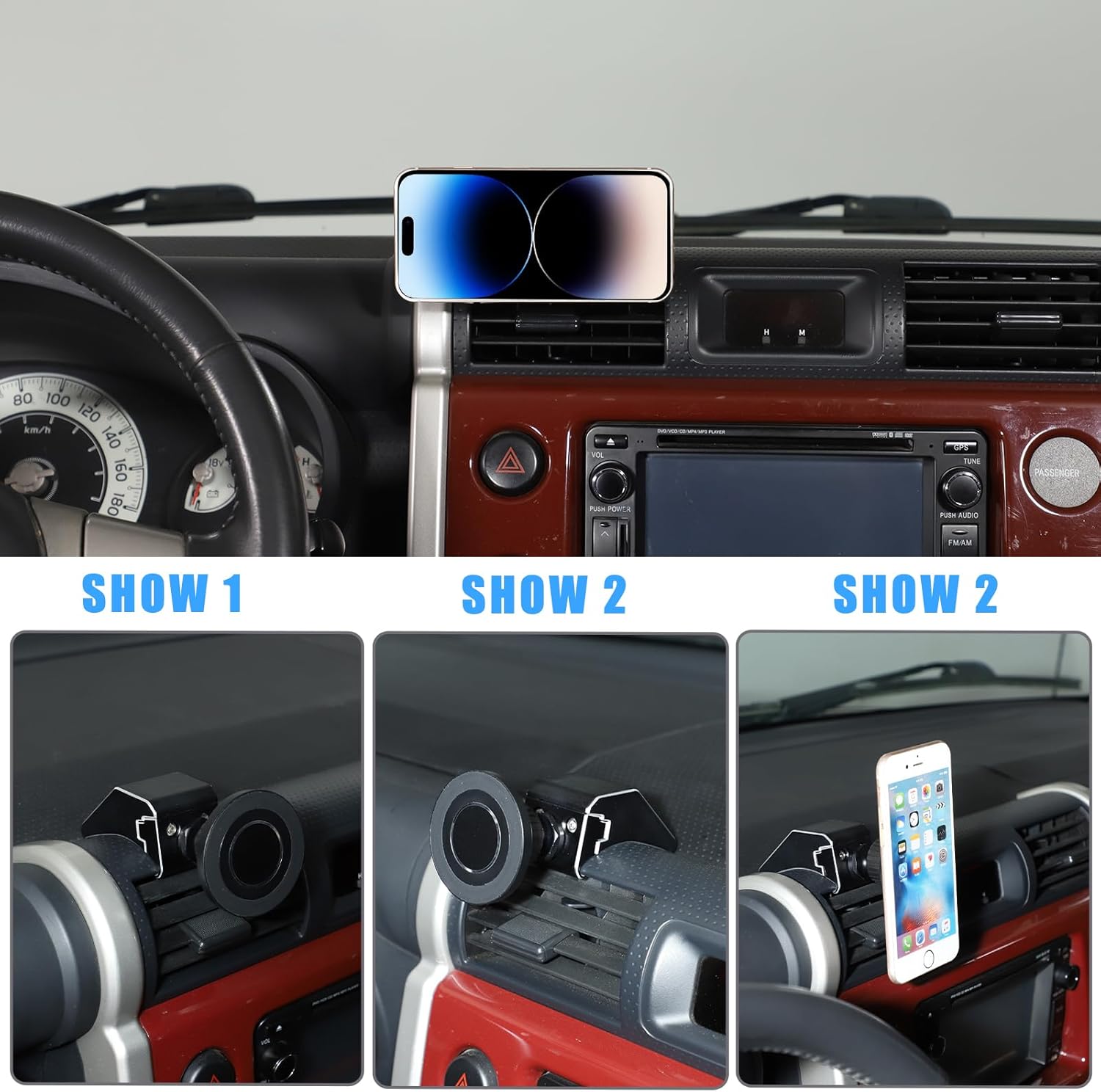 HAPPYHORSE Car Phone Mount Compatible with Toyot@ FJ Cruiser 2007-2021 Car Central Control Right Side Mobile Phone Bracket Phone Holder Phone Mount with Self-Adhesive Base Accessories (Style C)