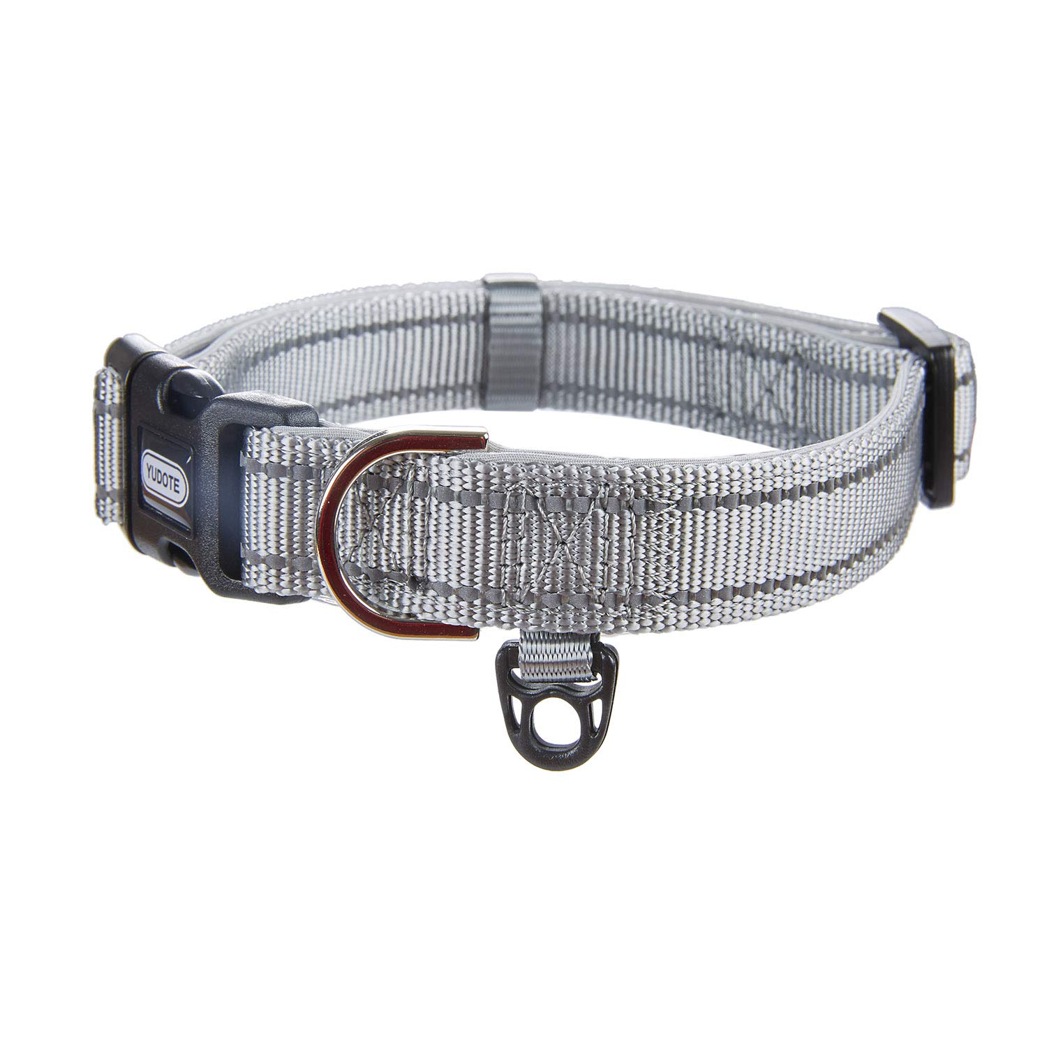YUDOTE Collare per cani medio e resistente tessuto in nylon riflettente con fodera imbottita in neoprene morbido e confortevole per cani di medio Uso quotidiano,Grigio