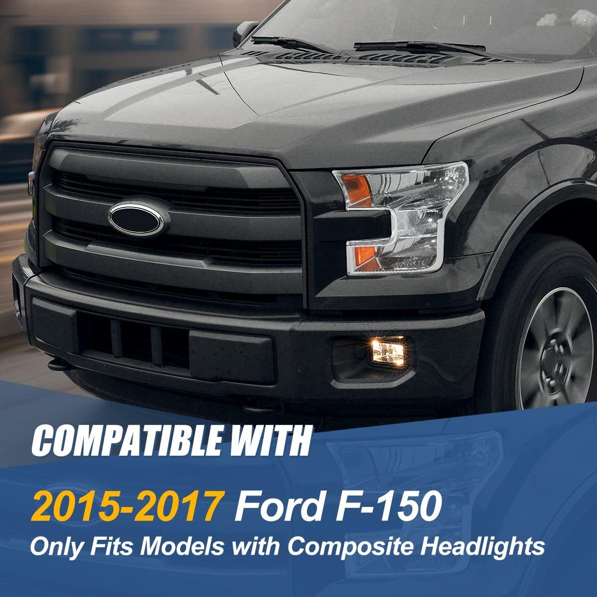 Auto Dynasty Headlights Assembly Compatible with 2015 2016 2017 Ford F150 13th Gen, Driver and Passenger Side Halogen Headlamps Replacement, Chrome Housing Amber Corner