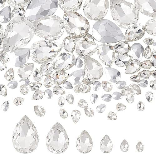 FINGERINSPIRE 94 piezas de diamantes de imitación puntiagudos en la parte trasera de 6 tamaños, gemas de diamantes de imitación de cristal