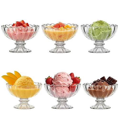 Set of 6 Glass Dessert Bowls 29.57oz Clear Ice Cream