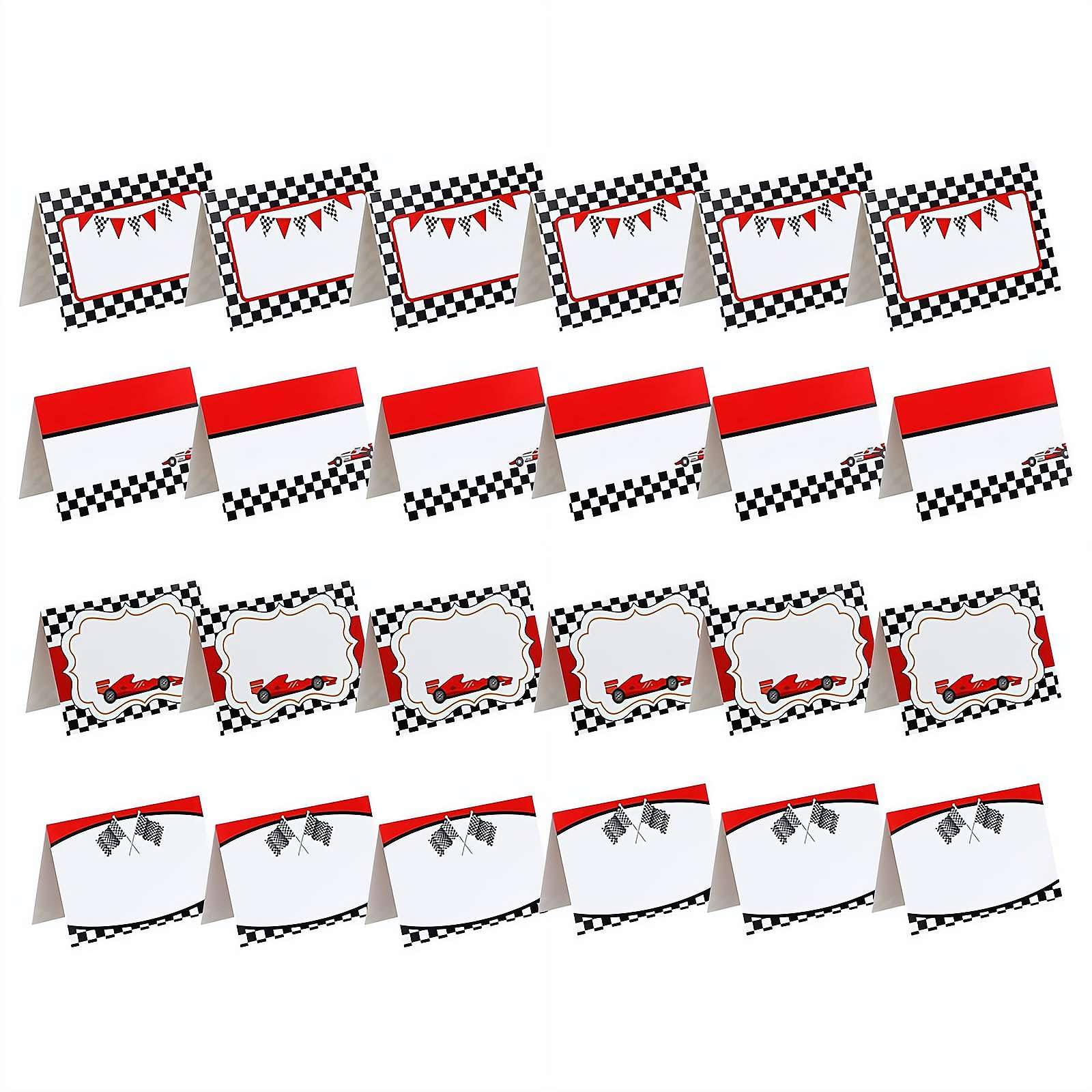 24 Pcs Race Car Food Labels Signs Folded Place Cards for Table Setting Blank Name Cards,Name Cards for Birthday Party Baby Shower - Scored for Easy