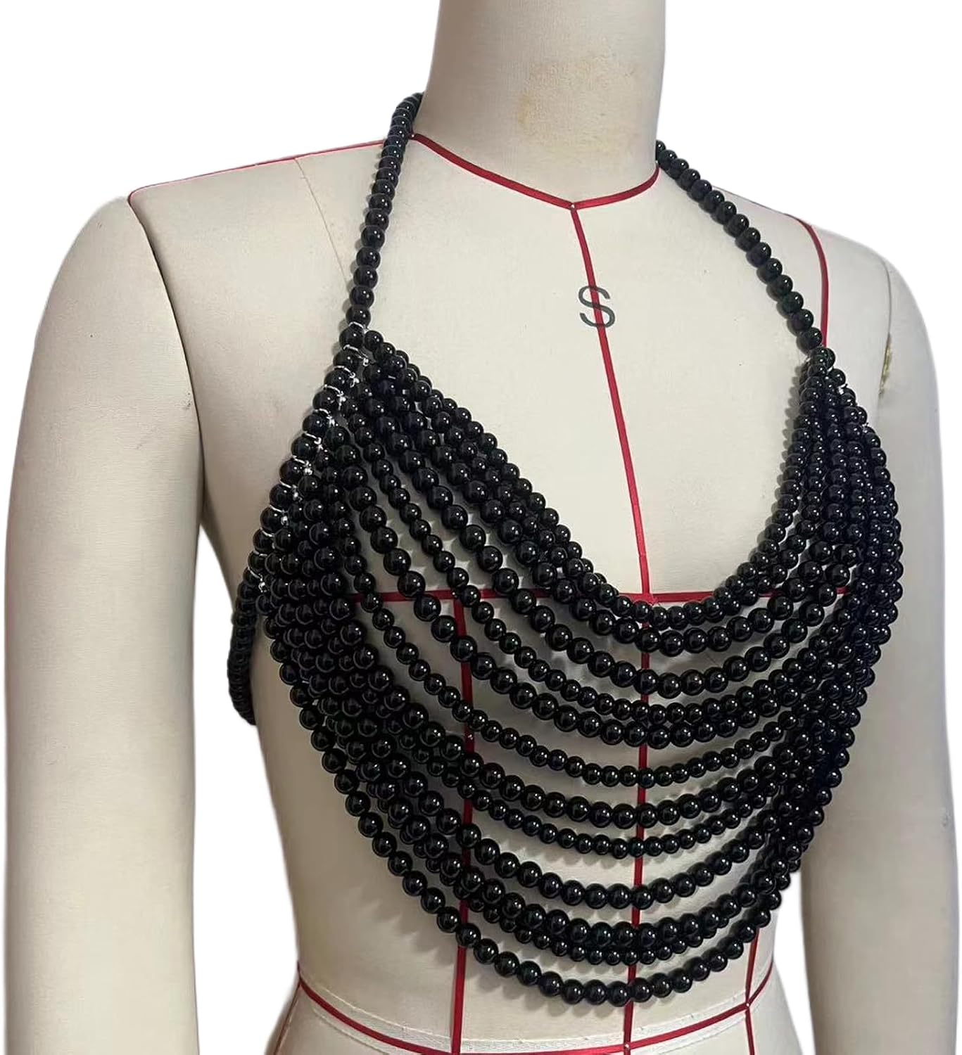 Multi-layered Black Pearl Top Bra Chain,Sexy Summer Beach Beaded Tassel Body Chain Festival Pearl Hanging Neck Chest Jewelry for Women