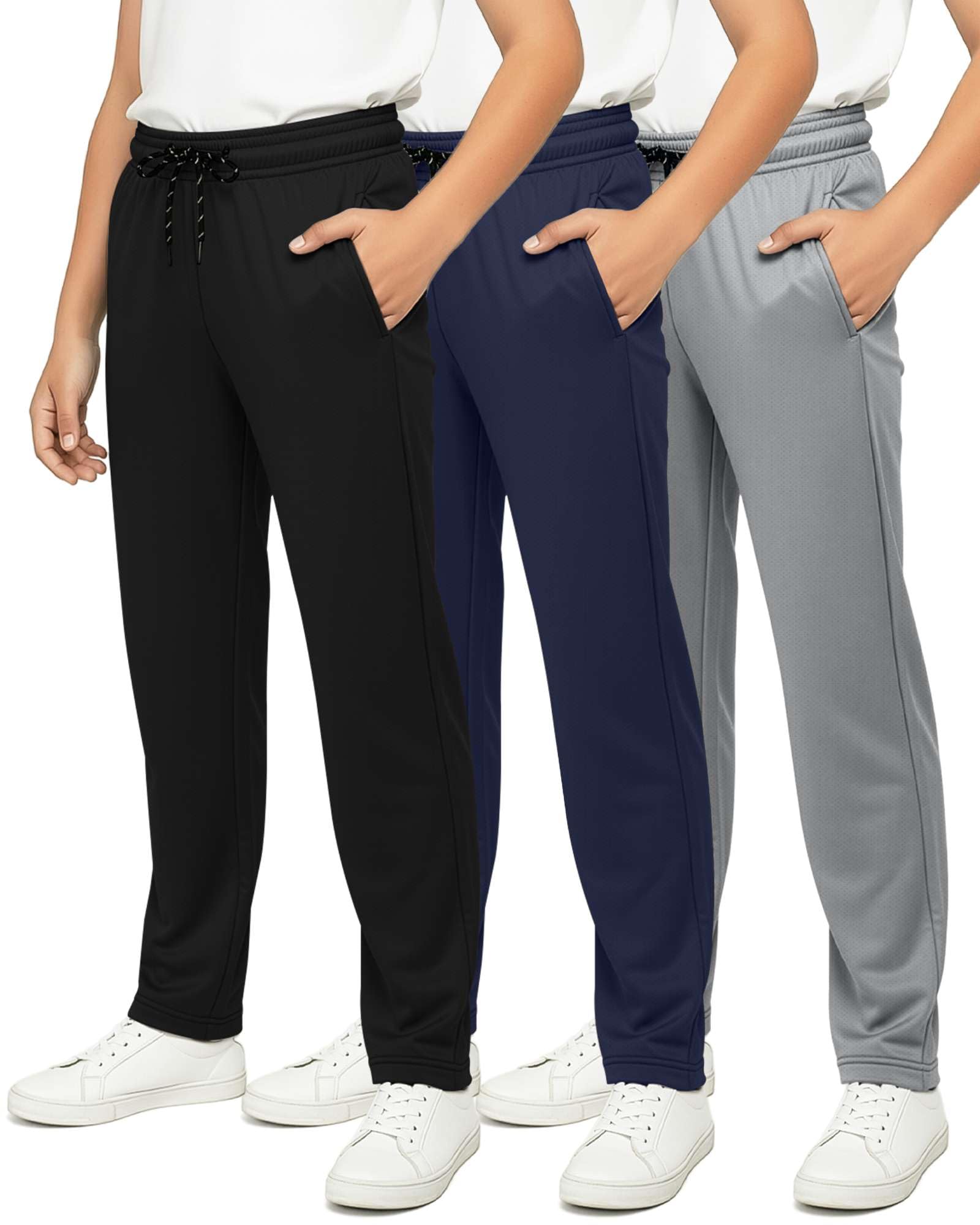 3 Pack Boy's Mesh Open Bottom Sweatpants Athletic Track Pants Teens Kids