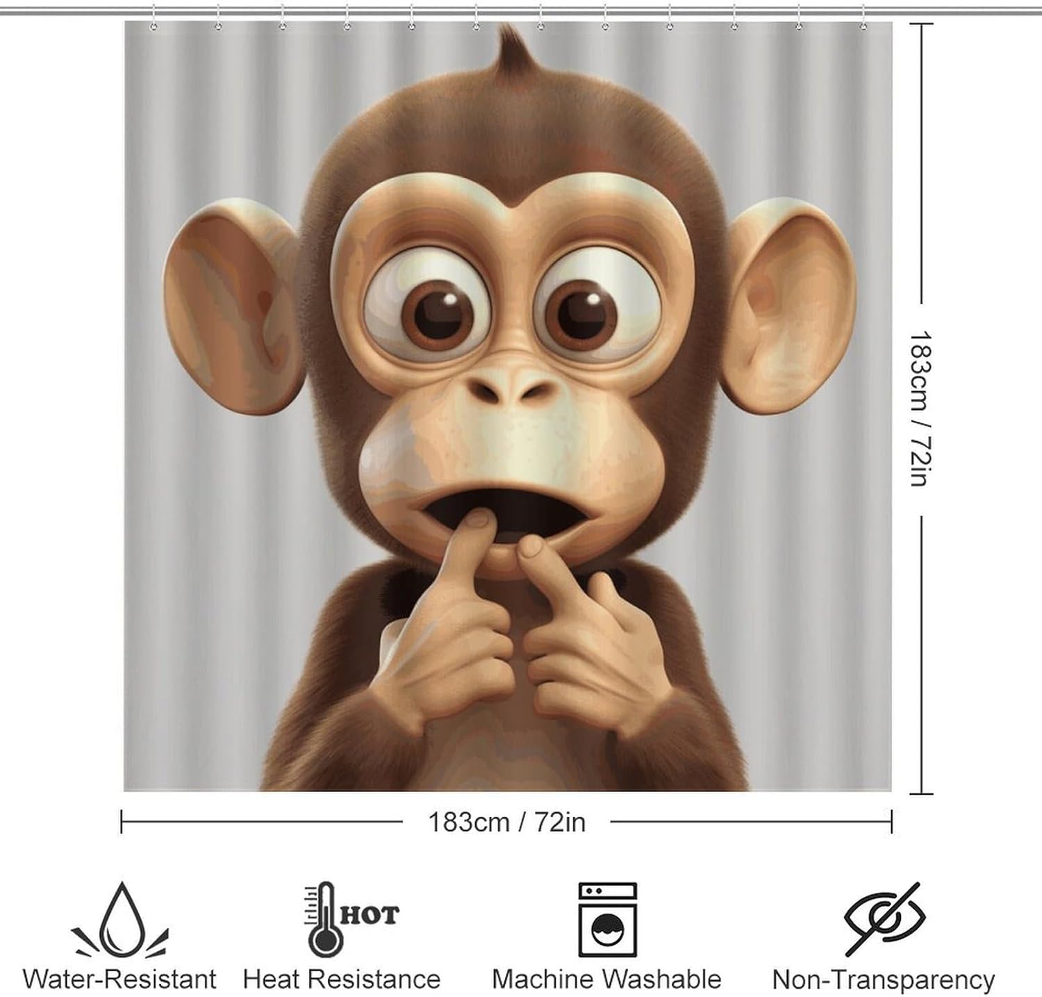 4 Piece Bathroom Rug Set with Shower Curtain, Non-Slip Bath Mat Toilet Cover Set, The Silent Monkey Bathroom Rug Sets