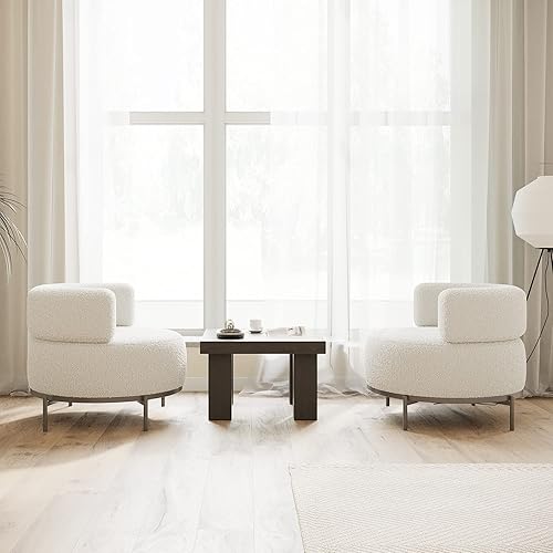 Miniatura 4 de Acanva Silla decorativa moderna con patas de metal de tela similar a la lana, sofá individual de lectura para sala de estar, dormitorio, sala