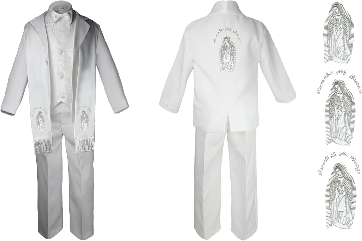 Baby Boy Christening Baptism Formal White Suit Stole Back Silver Mary Maria Sm-7