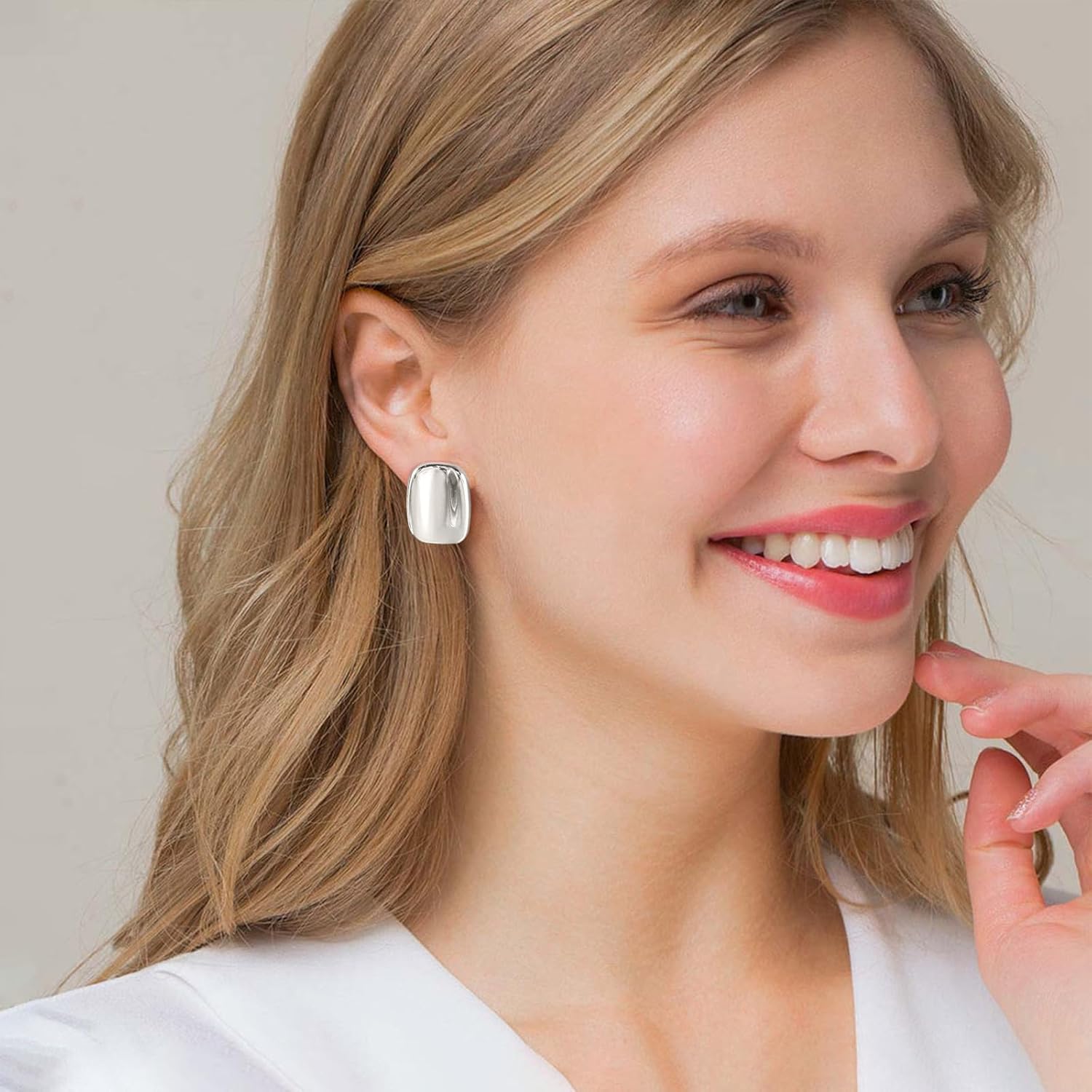 MUYAN Chunky Thick Earrings for Women,Gold Silver Polished Earrings Lightweight Everyday Jewelry - Image 3