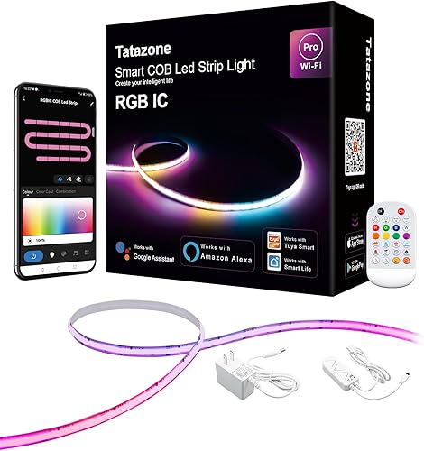 Tira de luz LED inteligente RGB+IC de 9.84 pies con control remoto, WiFi Chasing COB tira de luz funciona con Alexa y Google, sincronización de