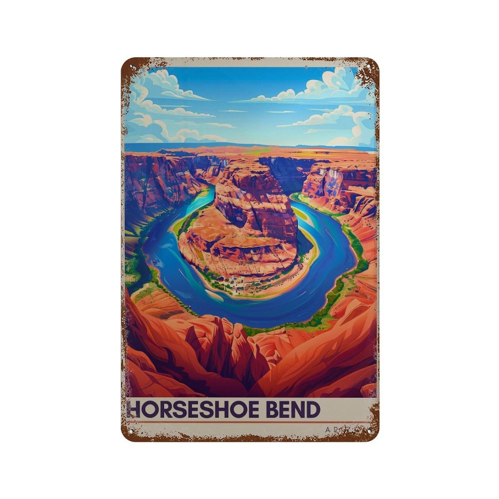 xiaoxiaoshen Horseshoe Bend Arizona Travel Illustrated Wall Decor Art Metal Tin Poster Modern Home Decor Art Home Bar Shop Decorations Vintage Sign 30x20cm