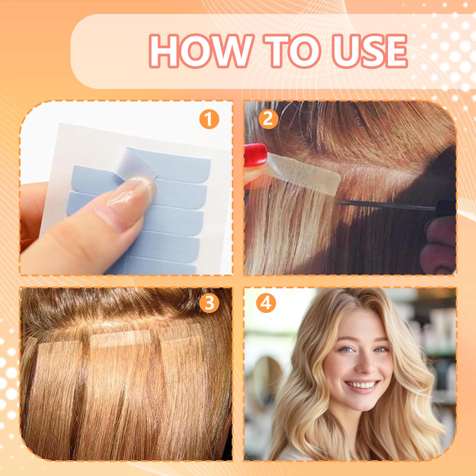 144 Piezas Cinta Adhesiva para el Cabello, Adhesiva de Extensión de Pelo Invisible Impermeable, Doble Cara Cinta de Repuesto Peluca Adhesivo Tape para Extensiones de Cabello y Trama Cabello