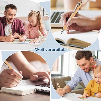 48-Piece Bamboo Ballpoint Pen Set Ergonomic for Everyday Use Office School Needs - Writing Accessories Gifts Blue Ink