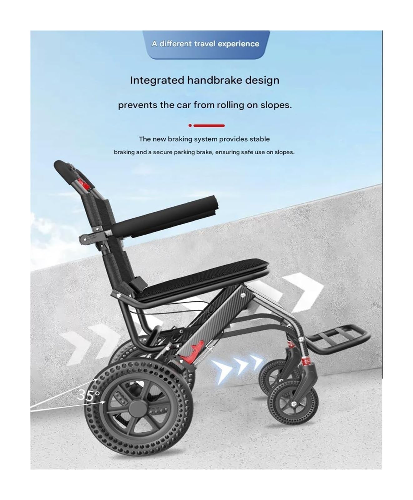 Leichter faltbarer Reise-Rollstuhl für Senioren & Flugreisen - Nur 10kg, 270° drehbare Armlehnen, ergonomischer Sitz & Gefälle-Bremse