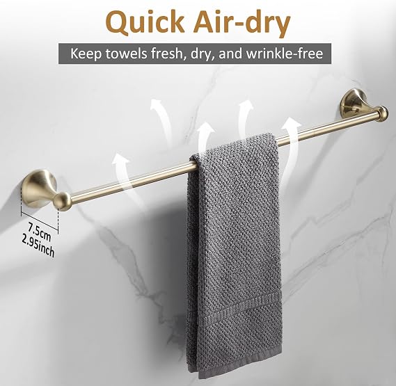 BGL Bathroom Accessories Set, Brushed Brass Towel Holder for Bathroom, 4-Piece Towel Ring, Robe Hook, Toilet Paper Holder Wall Mounted