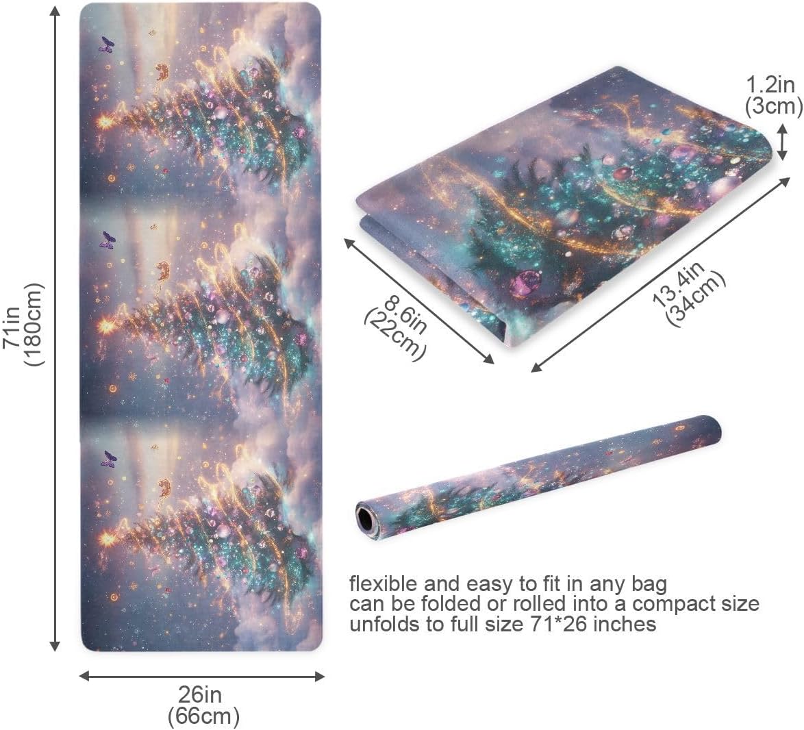 ALAZA Dreamy Christmas Tree Butterfly Yoga Mat Non Slip Fitness Exercise Mat, Workout Mat for Yoga, Pilates and Floor Exercises