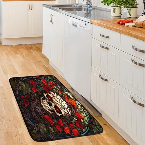 Miniatura 6 de QsirBC Maple Leaves Skull Gothic Absorbent Microfiber Kitchen Rugs Non Slip Floor Mat Cushioned 39"x20" Anti-Fatigue Kitchen Rug Standing Mat