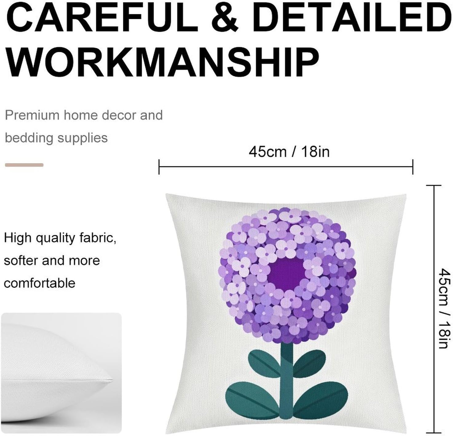 Purple Flower Pillow Protectors Cute Waterproof Pillow Cover Soft Skin-Friendly Cushion Case Decorative Square Cushion Cover for Couch Sofa Bed Living Room Bedroom