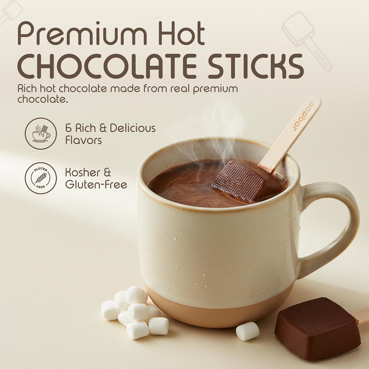 Popbar - Hot Chocolate Sticks - 50 Pack Bulk Case - Ideal for Holidays, Birthdays, Corporate Office Gifts, Stocking Stuffers, Thanksgiving, Christmas, Hanukkah, Cocoa Bomb Lovers (Peppermint)