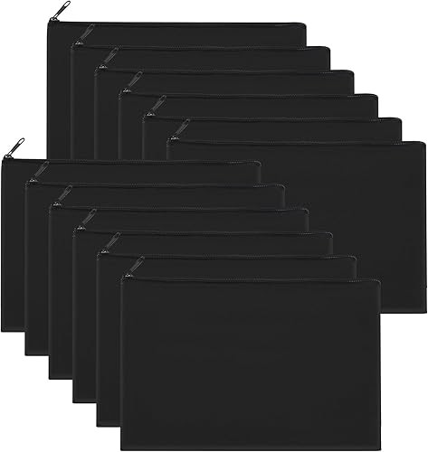 Miniatura 8 de Sinzip Bolsa de maquillaje de lona de algodón negro, 12 piezas, bolsa de cosméticos multiusos con cremallera, bolsa de aseo de viaje, bolsa de