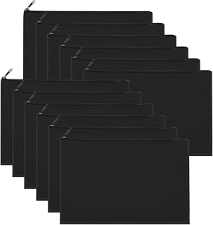 Sinzip 12 Pieces Black Cotton Canvas Makeup Bag, Multipurpose Cosmetic Bag with Zipper Travel Toiletry Pouch, Blank DIY Craft Bag Pencil Bag (Black, M)