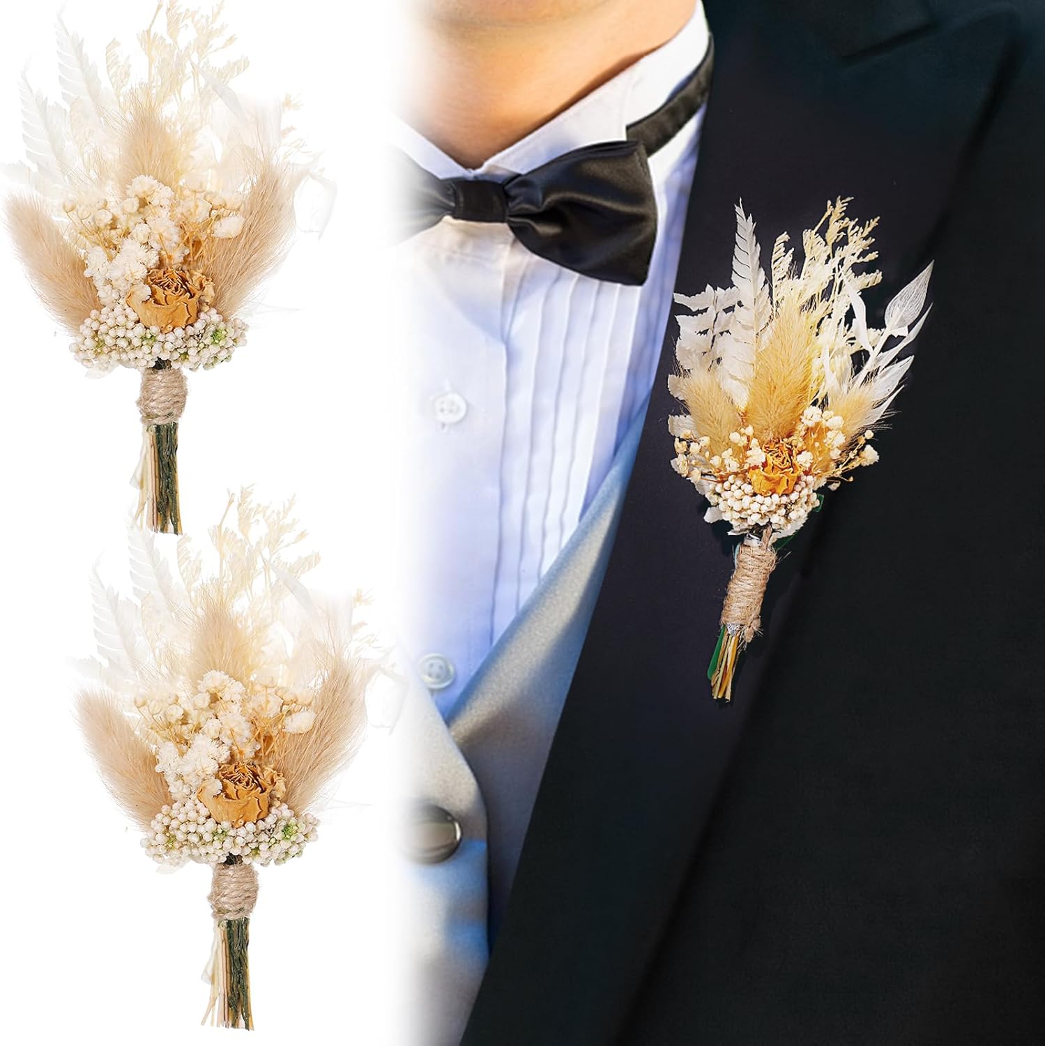 2 Pcs Boutonniere for Men Wedding, Pocket Boutonniere with