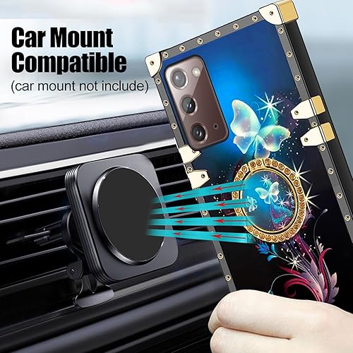 Miniatura 3 de Funda cuadrada compatible con Galaxy Note 20, elegante funda de mariposa azul para Samsung Note 20 para niñas y mujeres, con soporte de anillo,