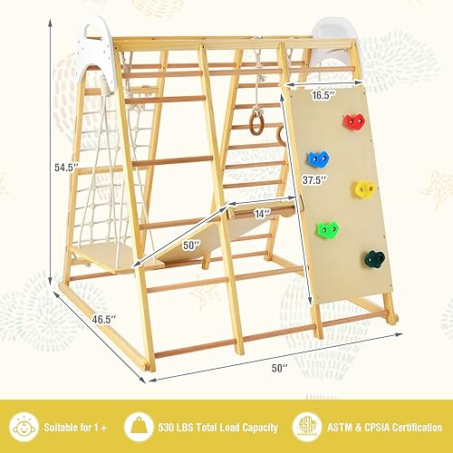 Miniatura 7 de Costzon Juguetes de escalada 8 en 1 para niños pequeños, parque infantil Montessori para interiores, gimnasio de la selva con tobogán, roca