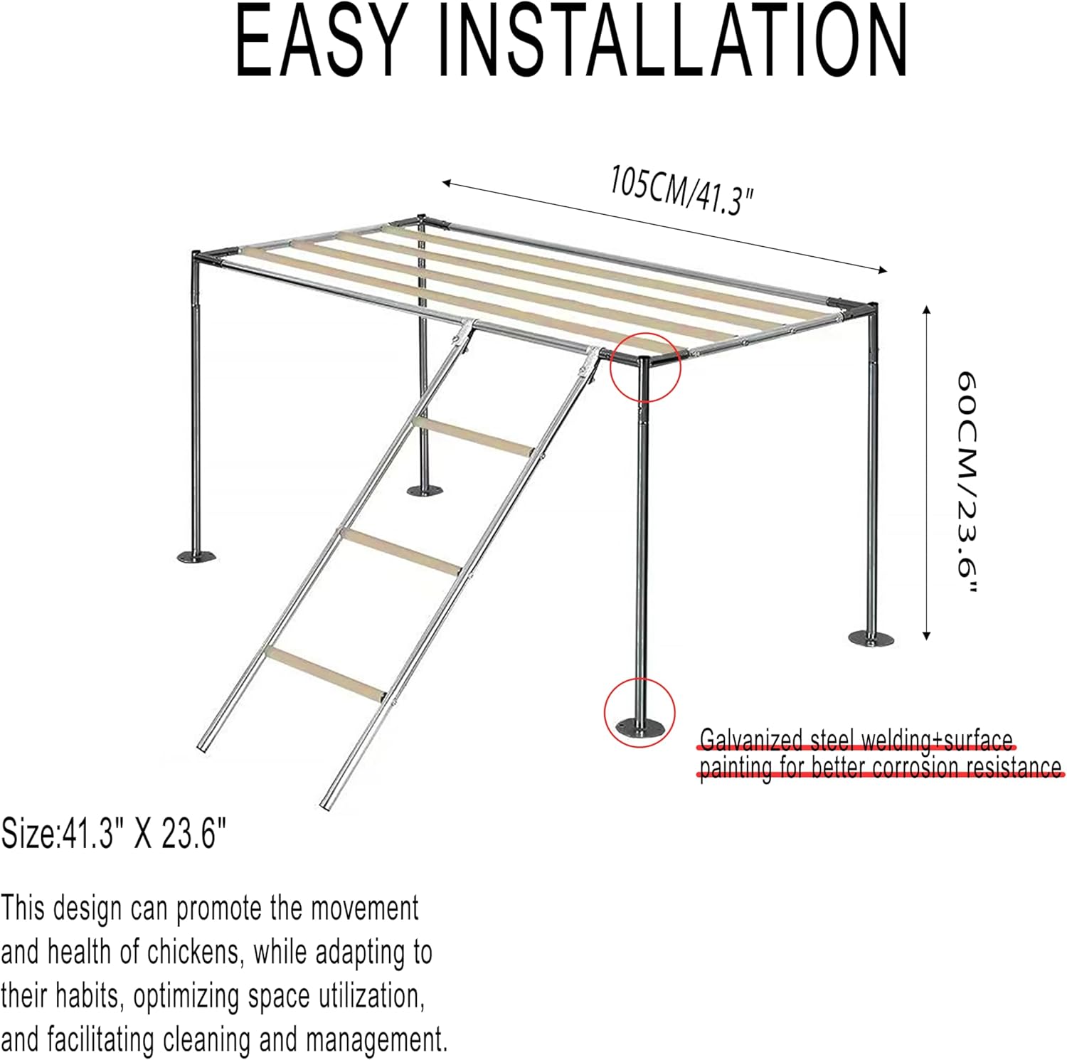 Chicken Roosting Ladder, Chicken Perch Coop, Large Metal Coop Accessories, Strong and Durable, Easy to Installation&Clean, Backyard Playground, 43.3' L X 19.3' W X 39.4'