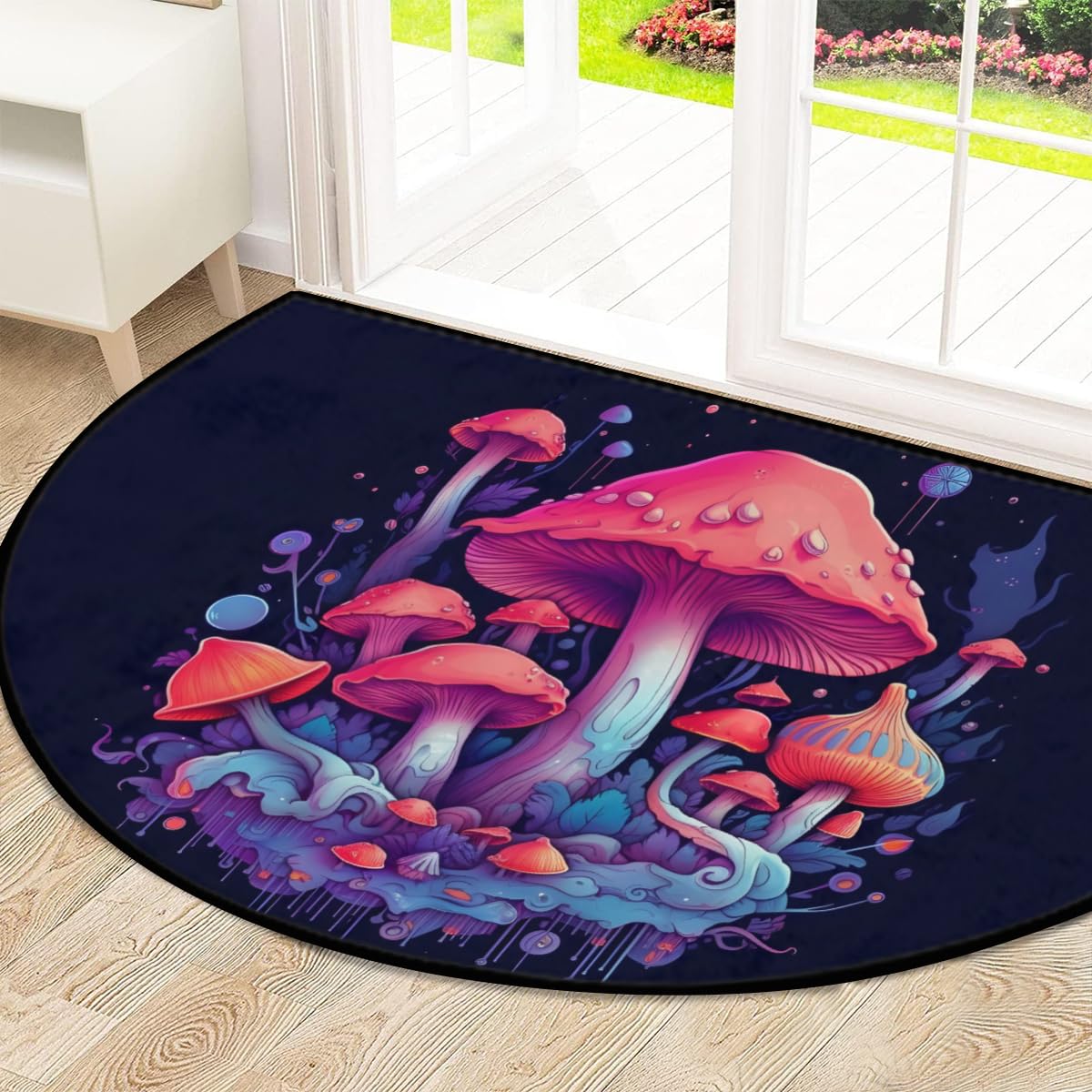 Mexpekil Paillasson demi-lune motif champignon rose pour intérieur et extérieur - Demi-cercle - Tapis de sol absorbant la saleté - Demi-rond - 100 x 160 cm