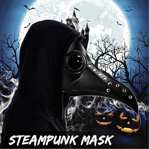 Miniatura 5 de Fit Design Máscara de cuero de médico de la peste para Halloween, cosplay, disfraz de pájaro Steampunk negro, máscaras para fiesta de máscaras